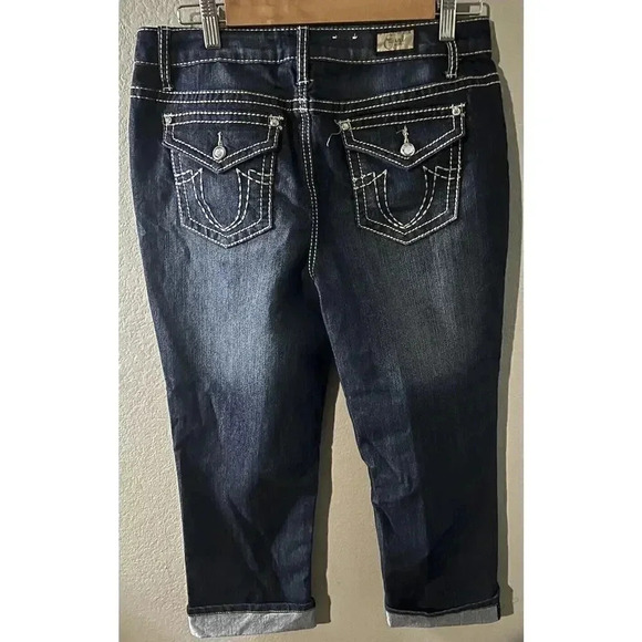 Earl Jeans Jeweled Cuffed Capris Women Size 10 Studded Denim Jean Capri Pants - Picture 6 of 6
